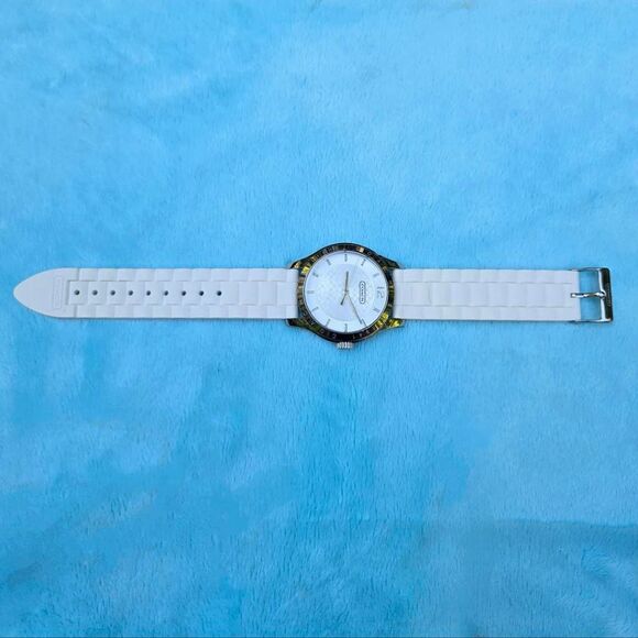 Coach Y2K Maddy Signature C White Vtg Quartz Watch Stainless Steel Dial/Silicone - Picture 3 of 8